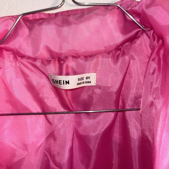 SHEIN Girls 8Y Pink Puffy Shiny Coat Zip Buttons NonHooded - Picture 4 of 5